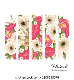 Floral background design with geometric elements. Abstract vector illustration