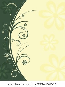 Floral background design with vintage ornamental frame. Vector botanical illustration.