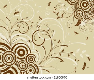 Floral background with dragonfly, element for design, vector illustration