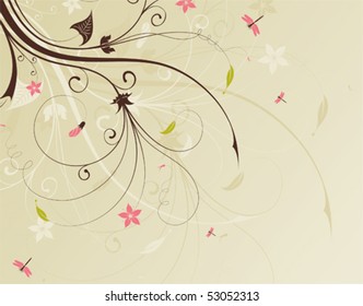 Floral background with dragonfly, element for design, vector illustration