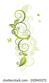 Floral background. Element for design with green leaves and butterflies