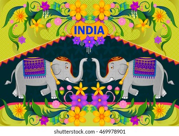 Floral background with elephant showing Incredible India in vector