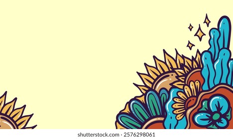 floral background featuring various types of plants, flowers, and leaves in harmonious colors. The design captures the beauty of nature.