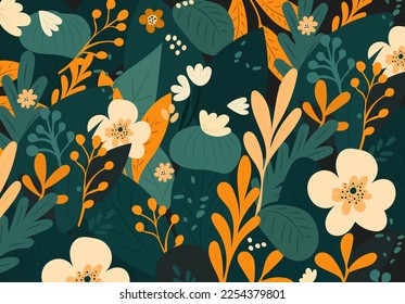 floral background in flat style template, vector