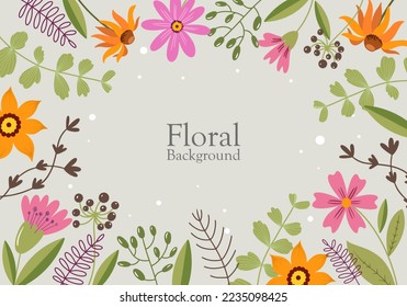 floral background in flat style withe leaves in illustration