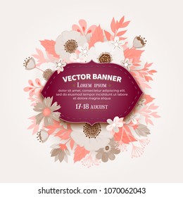 Floral background. Flower bouquet vintage cover. Vector floral greeting card design with copy space