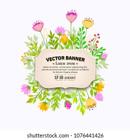 Floral background. Flower bouquet vintage cover. Vector floral greeting card design with copy space