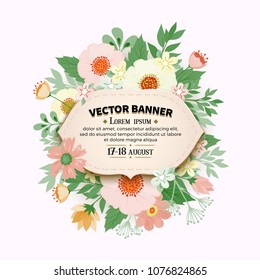 Floral background. Flower bouquet vintage cover. Vector floral greeting card design with copy space