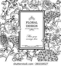 Floral  background. Flower bouquet vintage cover. Flourish card with copy space.