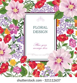 Floral background. Flower bouquet vintage cover. Flourish card with copy space.