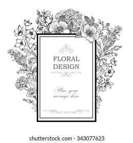 Floral background. Flower bouquet vintage cover. Flourish card with copy space.