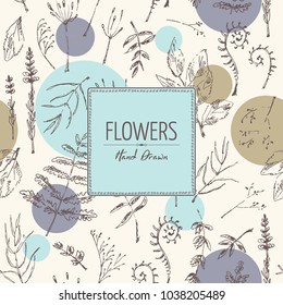 Floral background with flower and leaves. Vector hand drawn illustration.