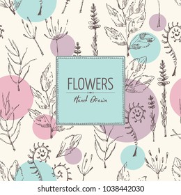 Floral background with flower and leaves. Vector hand drawn illustration.