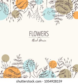 Floral background with flower and leaves. Vector hand drawn illustration.