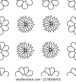 Floral background. Flower pattern. Flower drawn with black marker on white paper. Seamless floral backdrop.