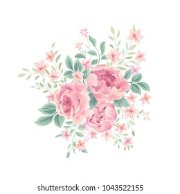 Floral background. Flower rose bouquet isolated. Flourish spring floral greeting card design