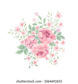 Floral background. Flower rose bouquet. Flourish floral greeting card