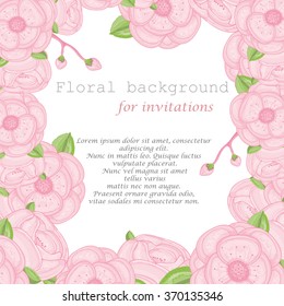 Floral background. Flowers apple and cherry. Floral banner for wedding, invitations or congratulations. Delicate pink shades.