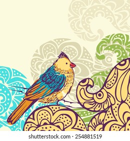 floral background with flowers and bird