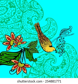 floral background with flowers and bird