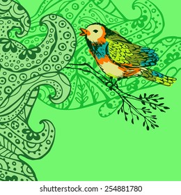 floral background with flowers and bird