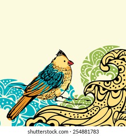 floral background with flowers and bird