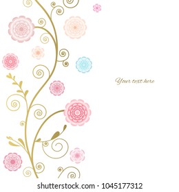 Floral background. Flowers. Border. Vector illustration. Pink.