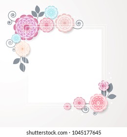 Floral background. Flowers. Border. Vector illustration. Pink. Square frame.