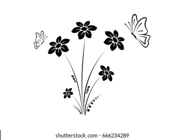 Floral background with flowers and butterflies