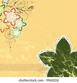 Floral background. Flowers & butterflies. Green vanilla color. Elements on separate layers