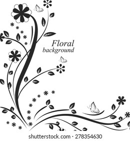 Floral background with flowers, leaves and butterflies/vector illustration with place for your text or creative editing, editable vector design