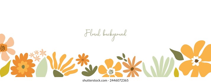 Floral background with flowers, leaves. Editable vector template for greeting card, poster banner, invitation, social media post, mobile apps. Hello spring. Spring sale. Summer sale