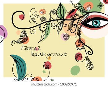 Floral background with flowers and leaves and place for text, vector