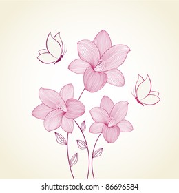 Floral background and flowers  lily   butterflies  Element for design 