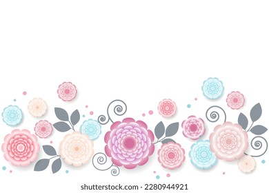 Floral background. Flowers. Pink. Border. Curls. Pattern. Painted flowers.