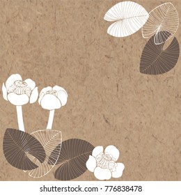 Floral background with flowers of water lilies. Vector illustration on kraft paper with  place for text. Invitation, greeting card or an element for your design.