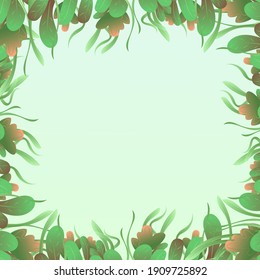 Floral background frame decorated with flat gradient leaves. Fashionable floral style. Hand drawn botanical vector illustration for decorative natural background. Vector.