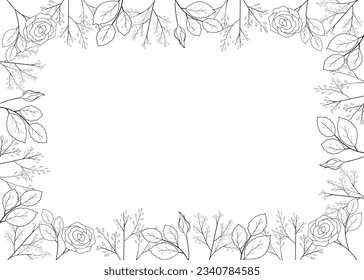 Floral background and frame with roses, line.