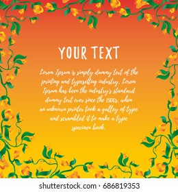 Floral background frame with small yellow gradient color flowers. Yellow background. Vector illustration.