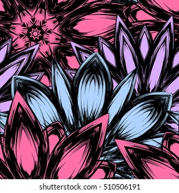 Floral background. Full seamless flower ornament for printing, textile, art design. Decorative vector backdrop. Color.