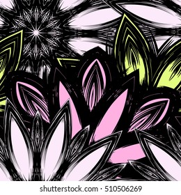 Floral background. Full seamless flower ornament for printing, textile, art design. Decorative vector backdrop. Color.
