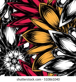 Floral background. Full seamless flower ornament for printing, textile, art design. Decorative vector backdrop. Color.