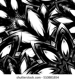 Floral background. Full seamless flower ornament for printing, textile, art design. Decorative vector backdrop. Monochrome, binary, black and white.