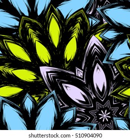Floral background. Full seamless flower ornament for printing, textile, art design. Decorative vector backdrop. Color.