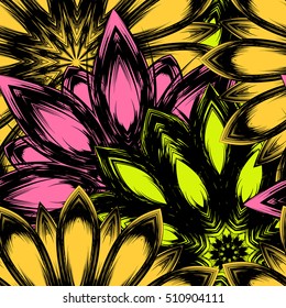 Floral background. Full seamless flower ornament for printing, textile, art design. Decorative vector backdrop. Color.