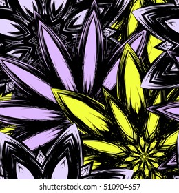 Floral background. Full seamless flower ornament for printing, textile, art design. Decorative vector backdrop. Color.