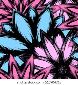 Floral background. Full seamless flower ornament for printing, textile, art design. Decorative vector backdrop. Color.