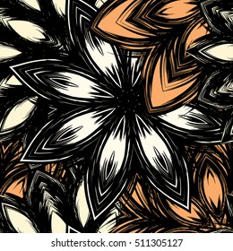 Floral background. Full seamless flower ornament for printing, textile, art design. Decorative vector backdrop. Color.