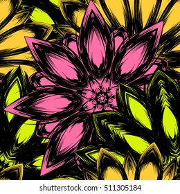 Floral background. Full seamless flower ornament for printing, textile, art design. Decorative vector backdrop. Color.