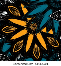 Floral background. Full seamless flower ornament for printing, textile, art design. Decorative vector backdrop. Color.